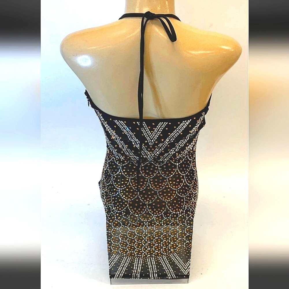 BNWT Monroe Paris Black Halter Dress Jazmine with Beaded Design Small - Picture 4 of 8